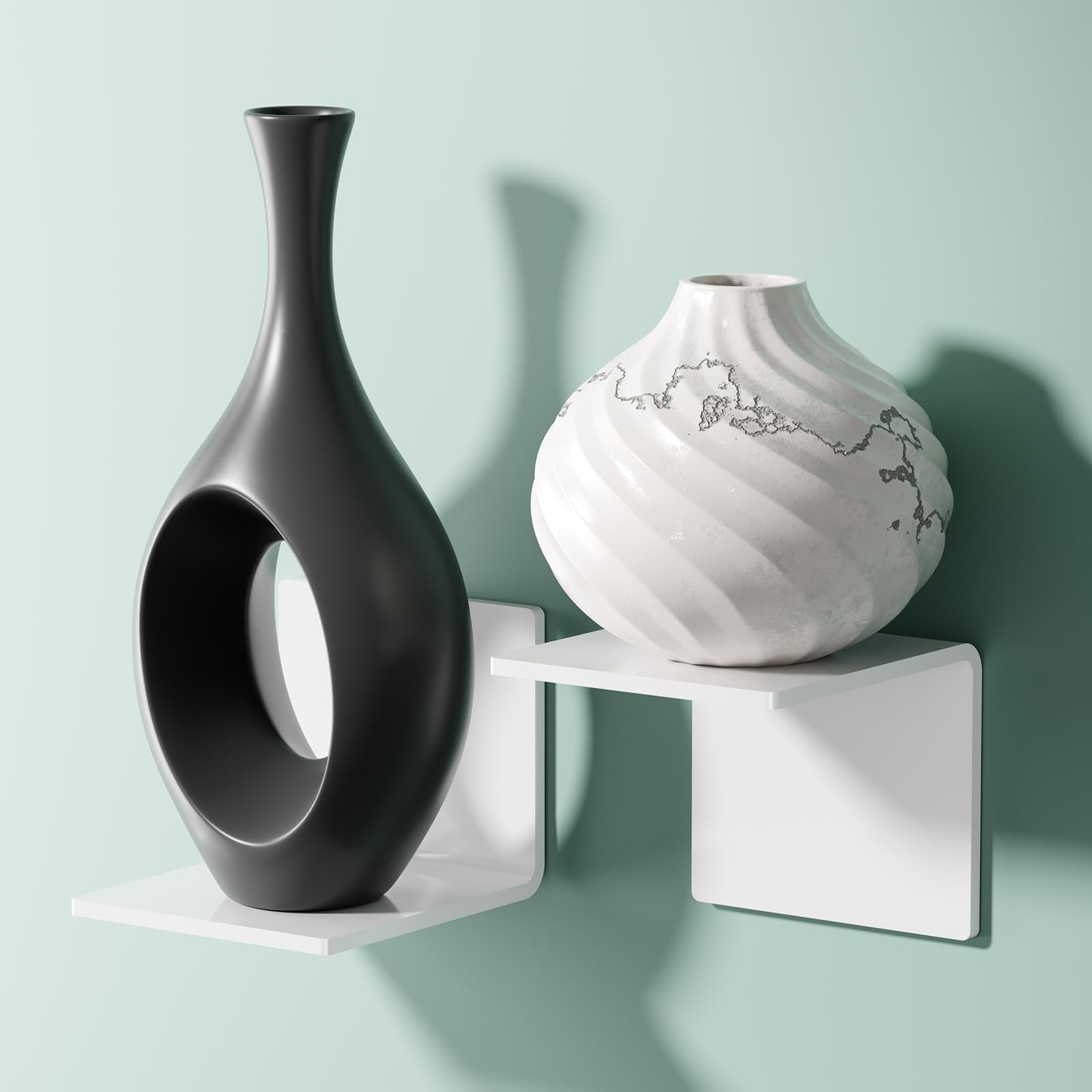  Kleberegal Acryl Verdicktes, Schwarz, Regalbrett Weiß, 2er-Set, Hängeregal für Wandinstallation ohne Bohren, Miniaturre