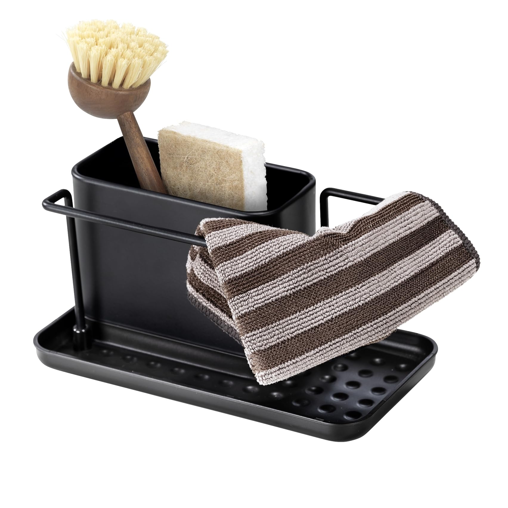 WENKO Spülorganizer Mod. Orio - Rostfreier Edelstahl, Kunststoff Bodenschale, 21x10,5x12 cm, Schwarz