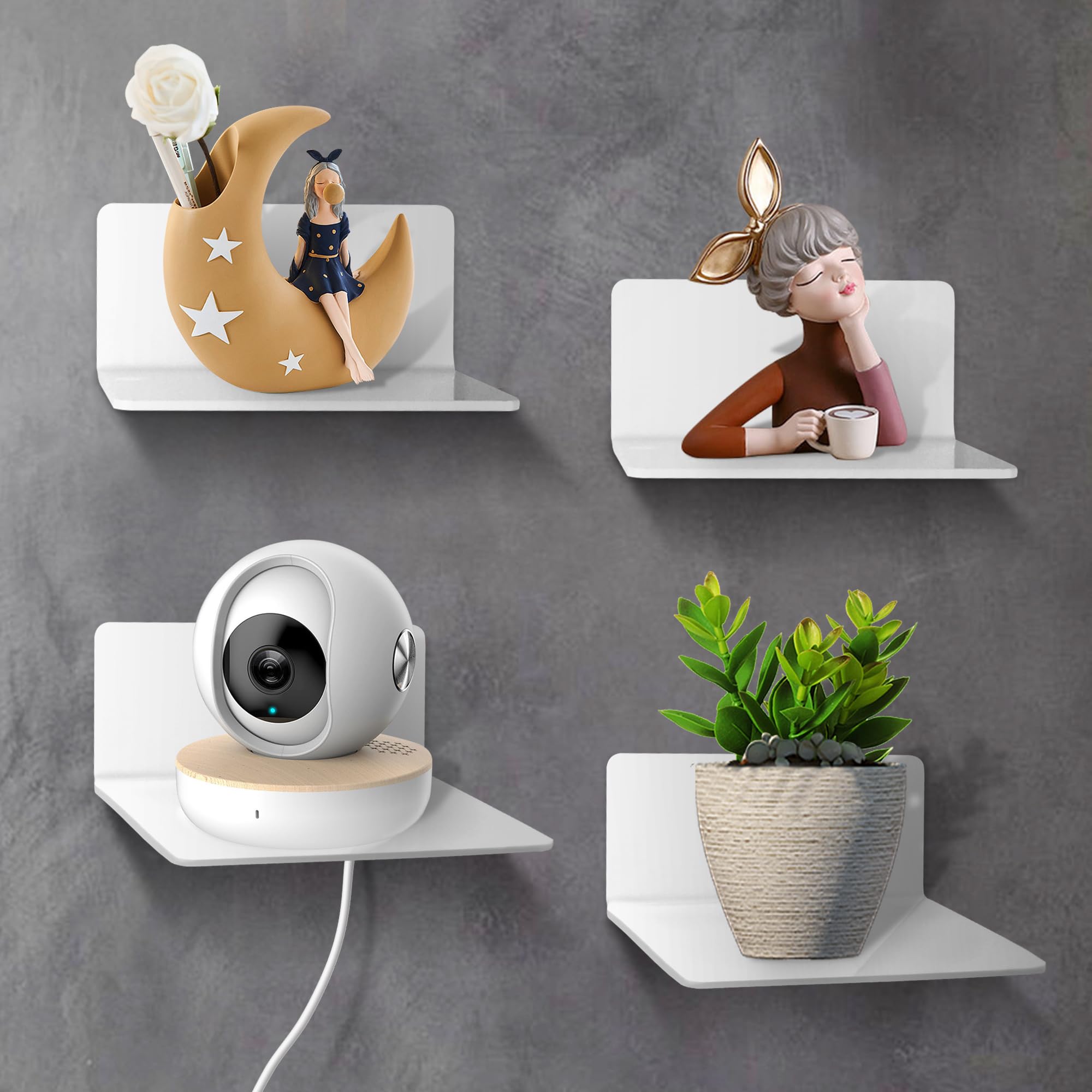 4er Set Kleines Wandregal Weiß Dekoration Schlafzimmer Badezimmer Wohnzimmer